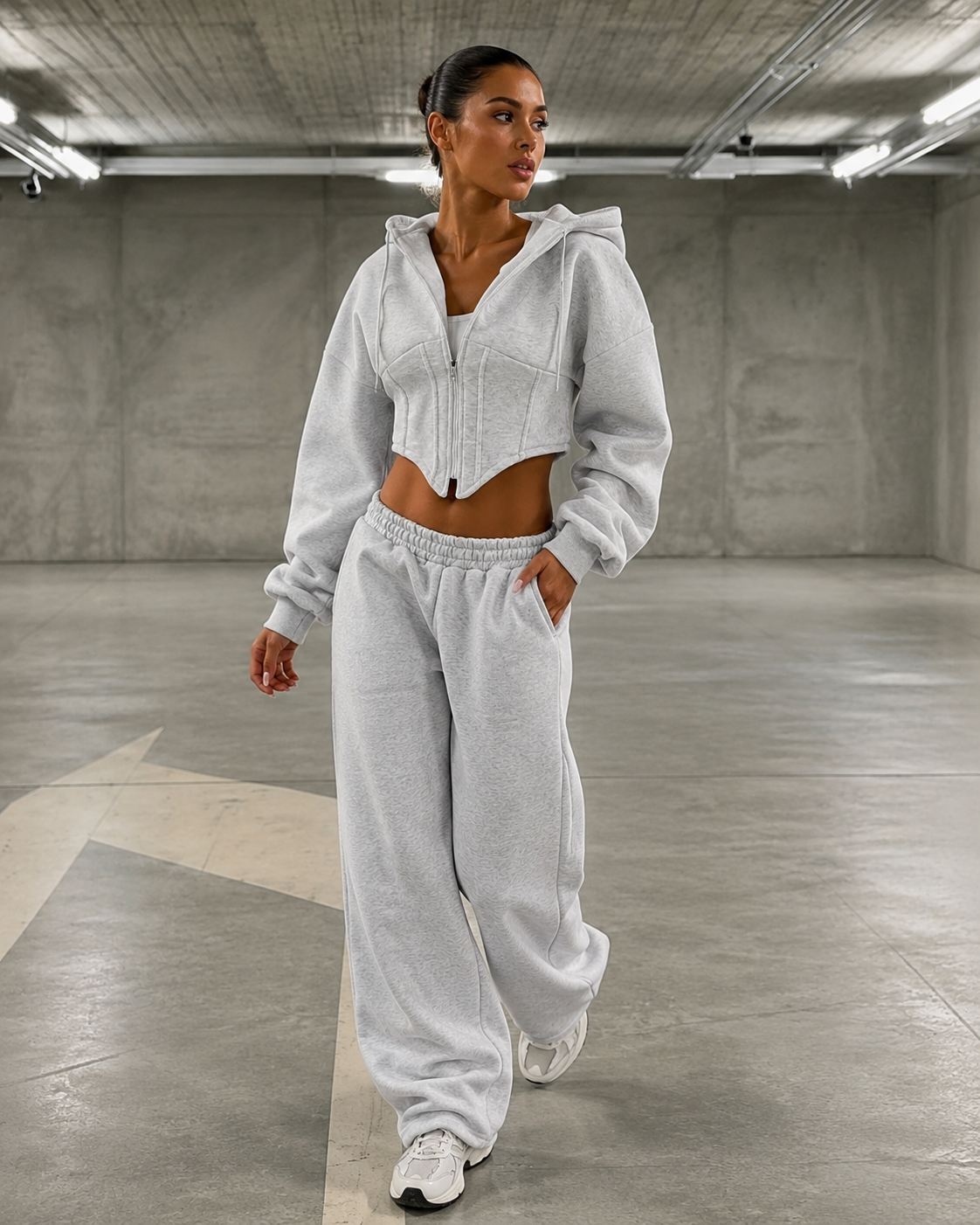 Cropped Zip-Up Drawstring Hoodie — high-resolution product view 3