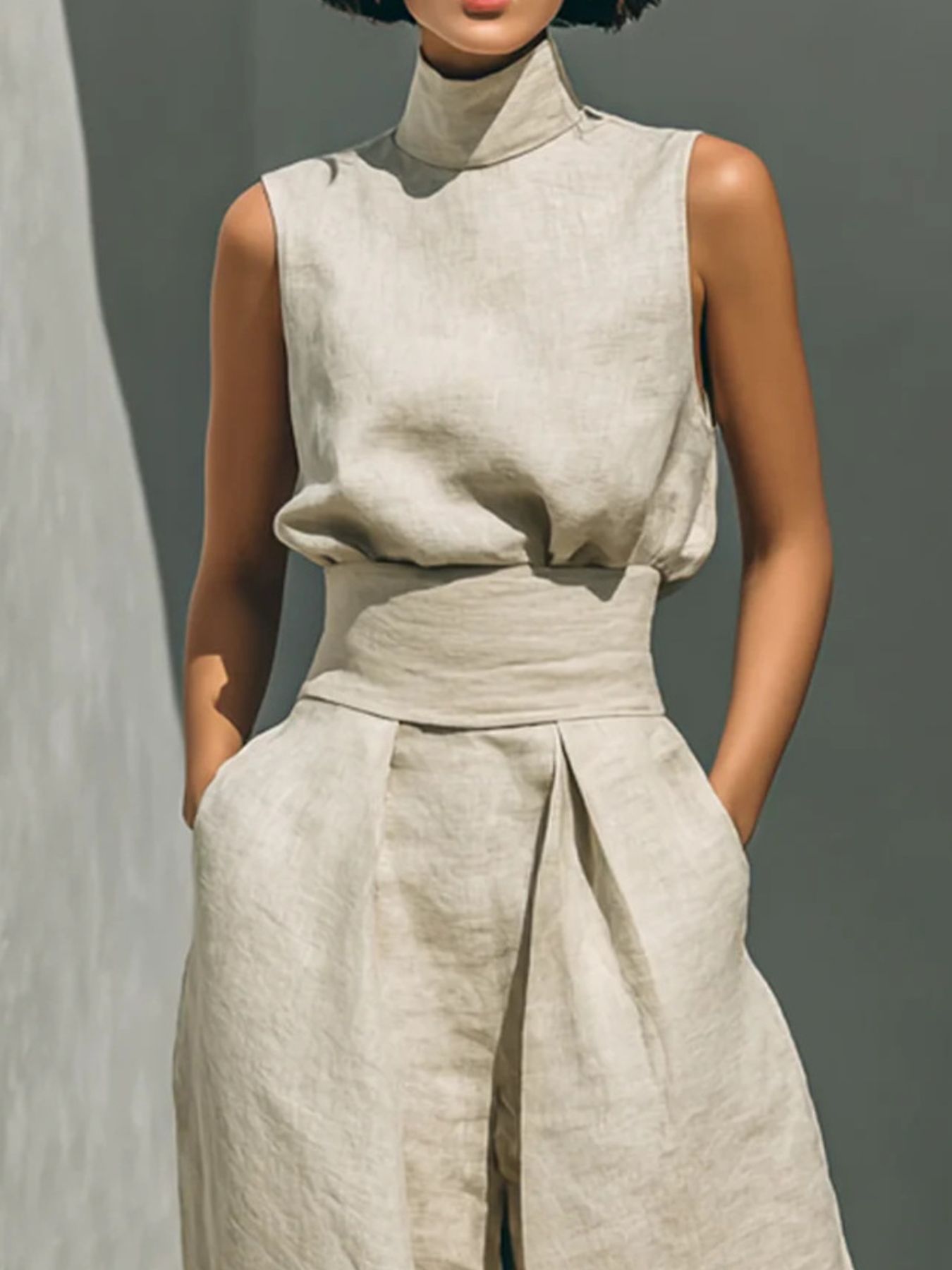 Turtleneck Sleeveless Two-Piece Set — AREVONNE product view 3