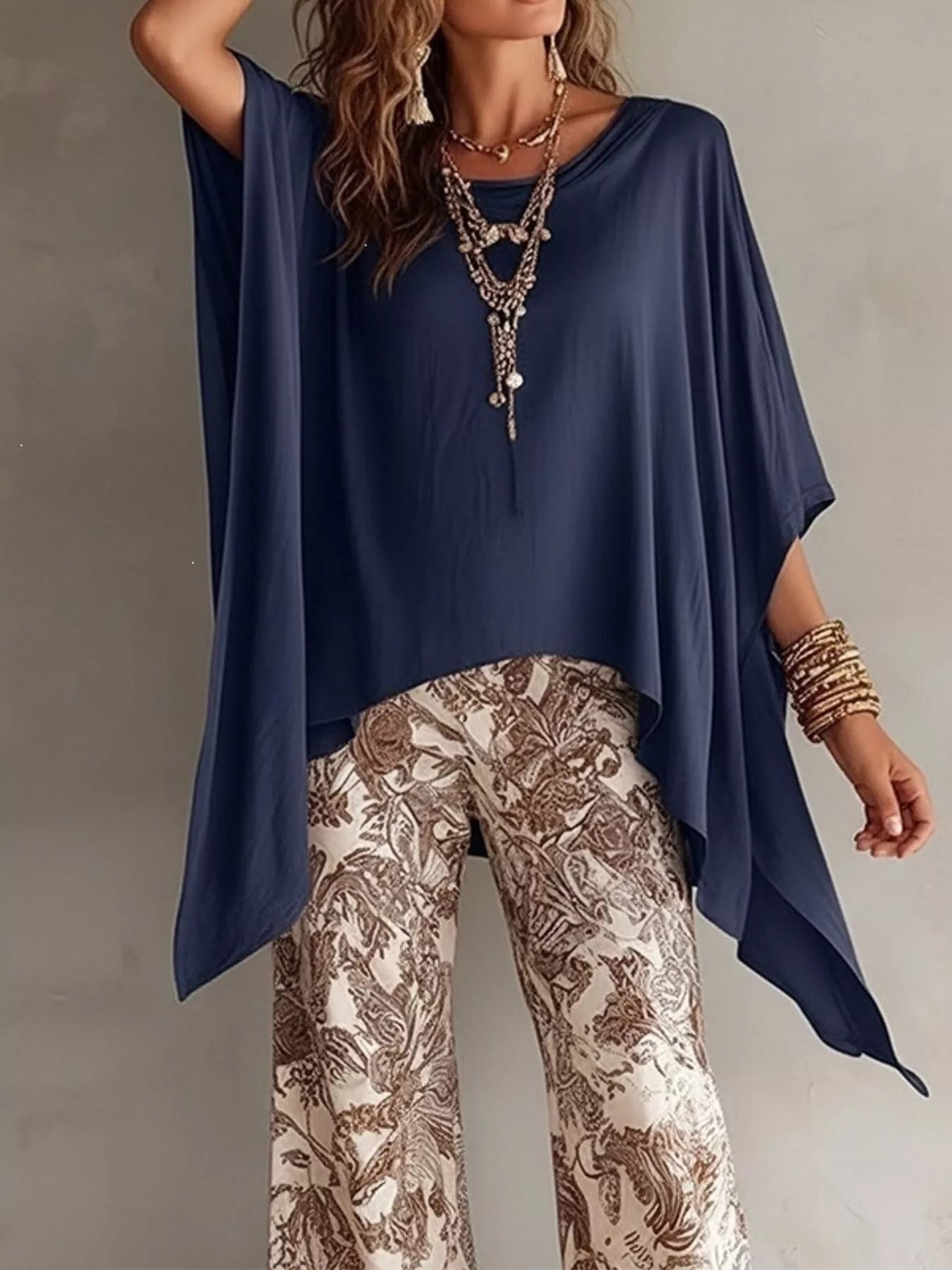 Asymmetrical Batwing-Sleeve Top — AREVONNE product view 2