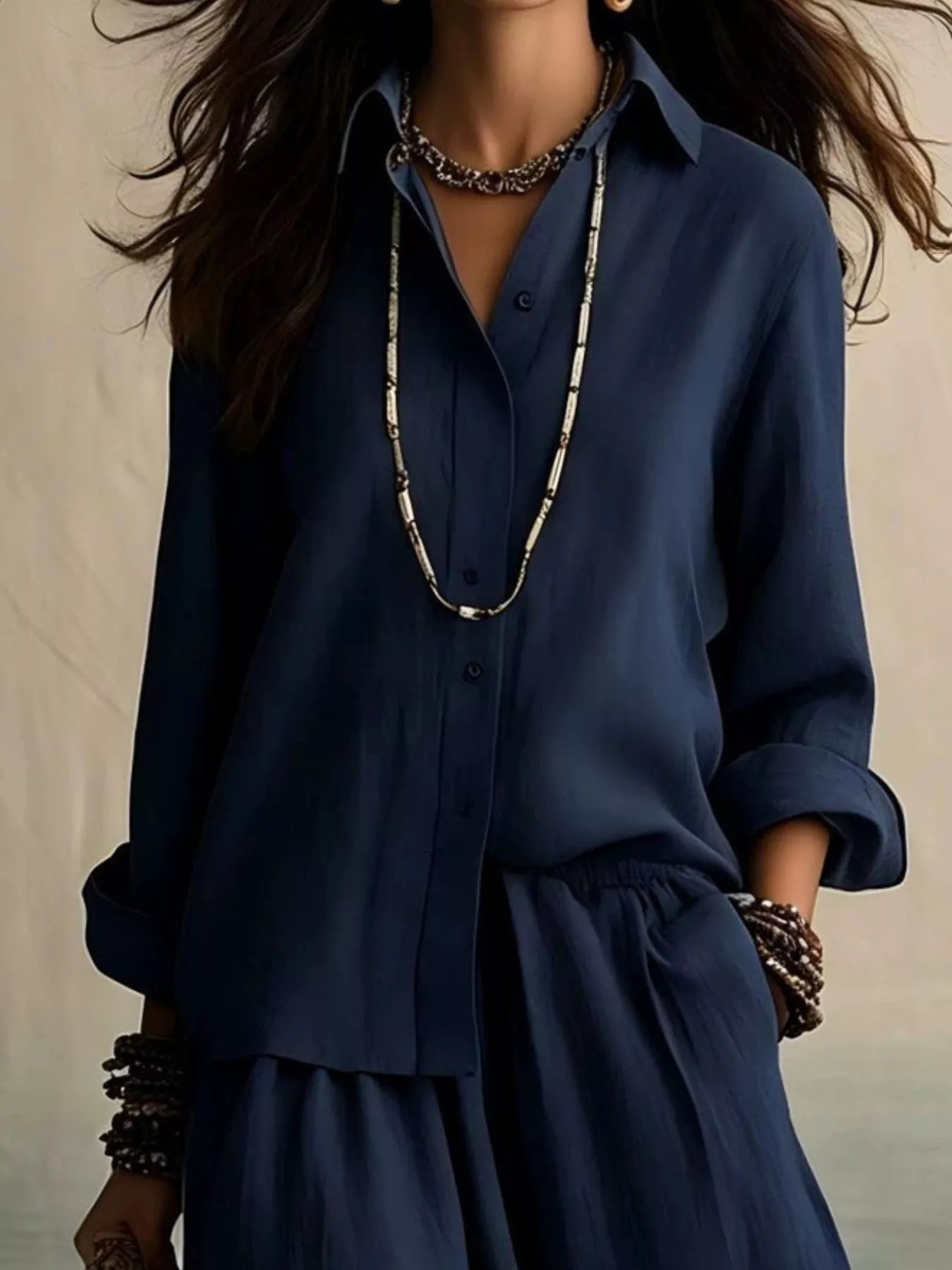 Button-Up Wide-Leg Two-Piece Set — AREVONNE product view 8