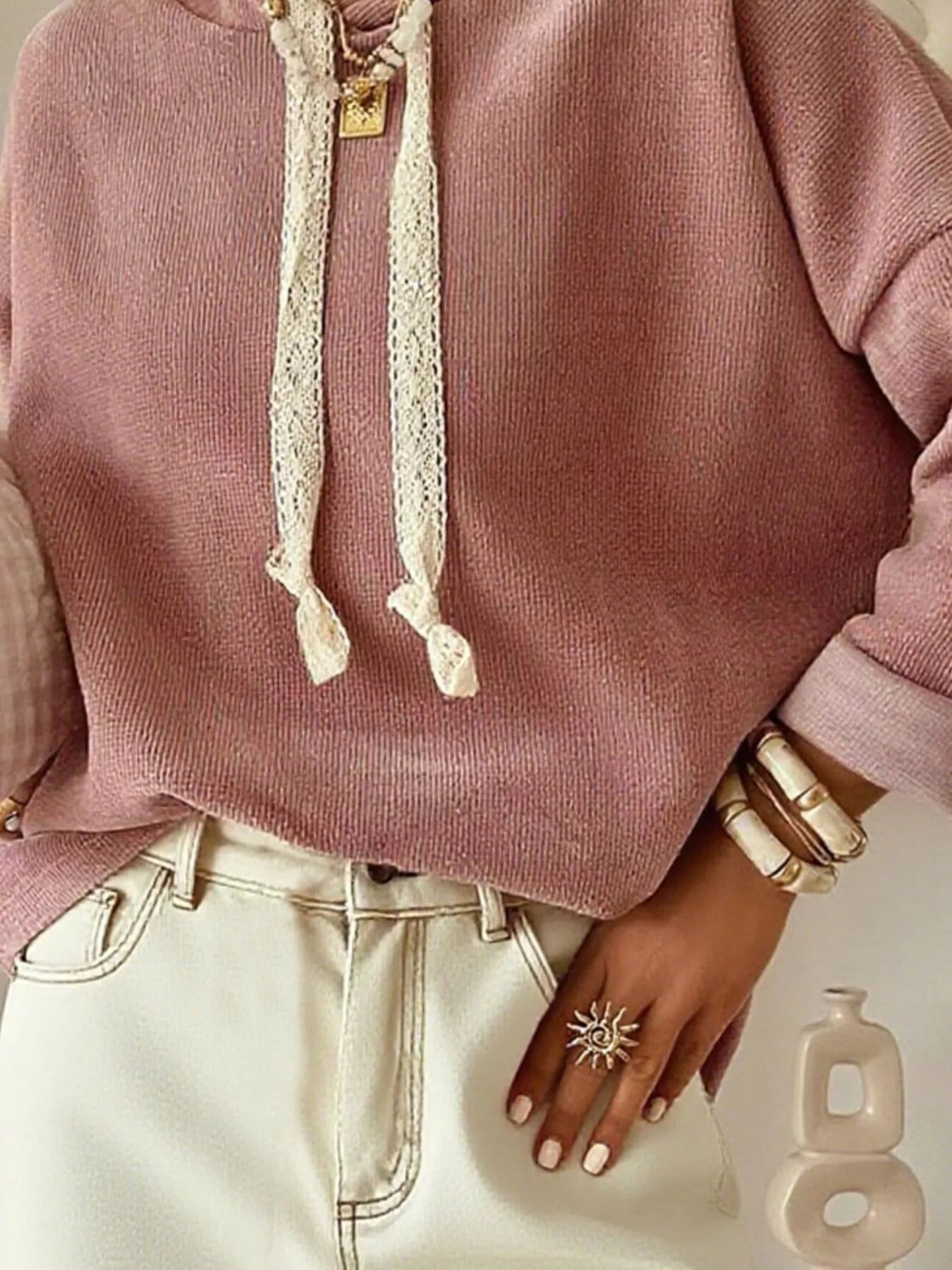 Drawstring Dropped-Shoulder Hoodie — AREVONNE product view 2