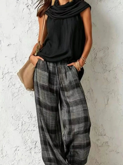 Cowl-Neck Plaid Two-Piece Set — AREVONNE product view 1