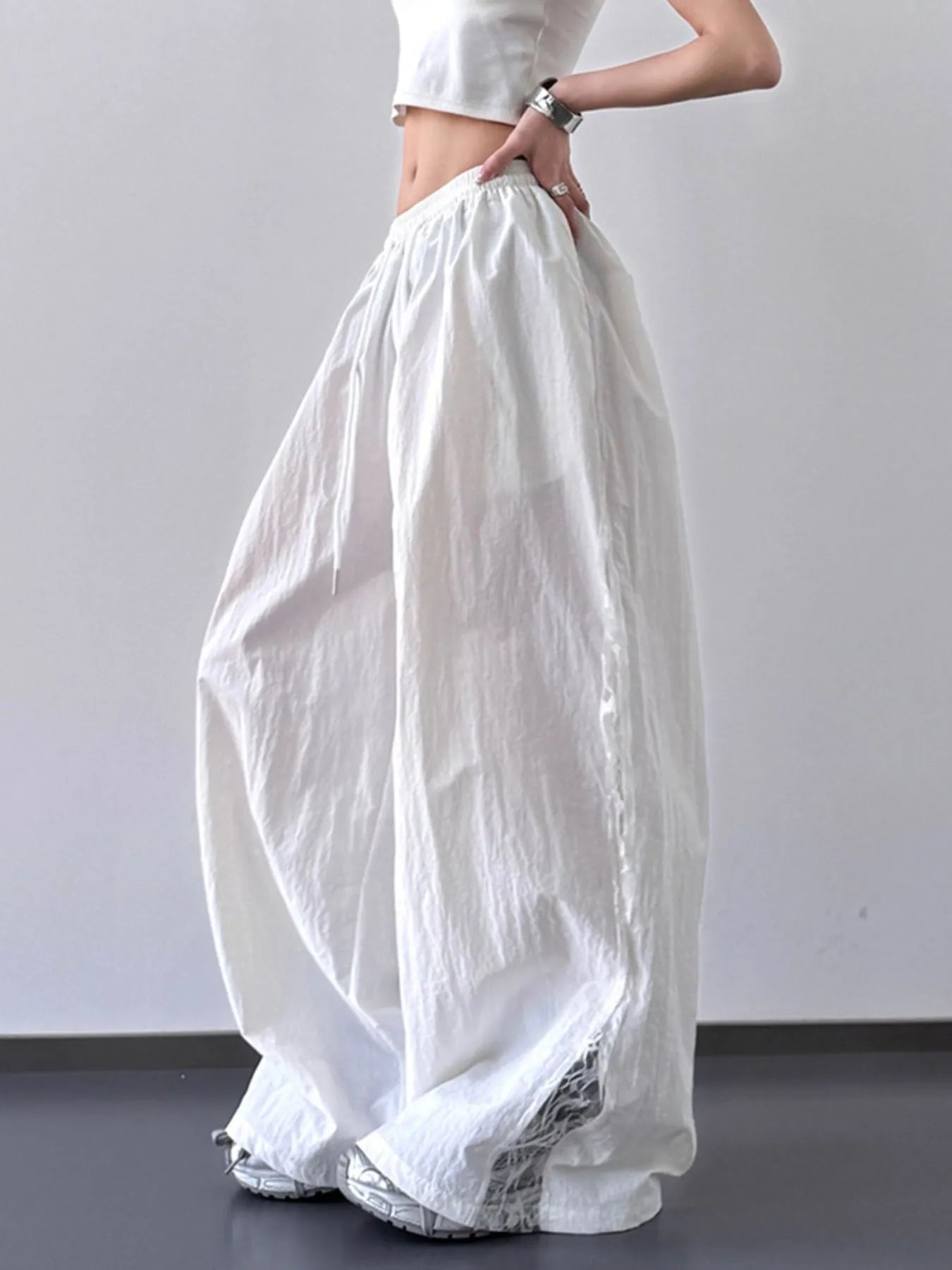 Lace-Detail Drawstring Wide-Leg Pants — AREVONNE product view 3