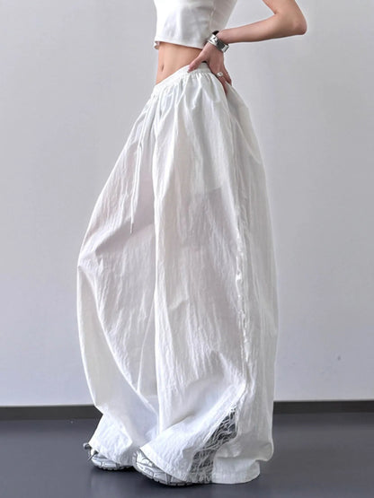 Lace-Detail Drawstring Wide-Leg Pants — AREVONNE product view 3