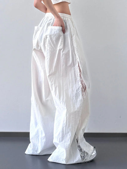 Lace-Detail Drawstring Wide-Leg Pants — AREVONNE product view 2