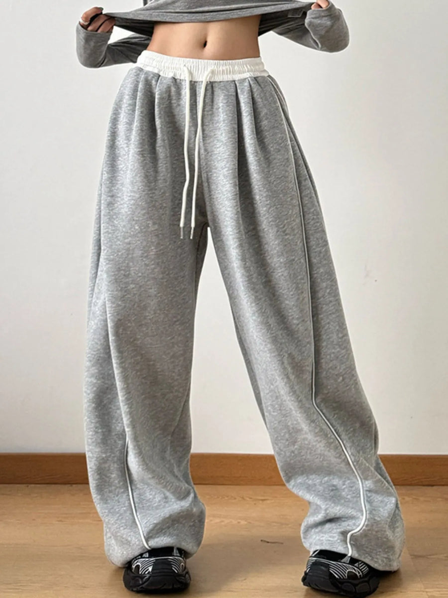 Pocketed Drawstring Wide-Leg Pants