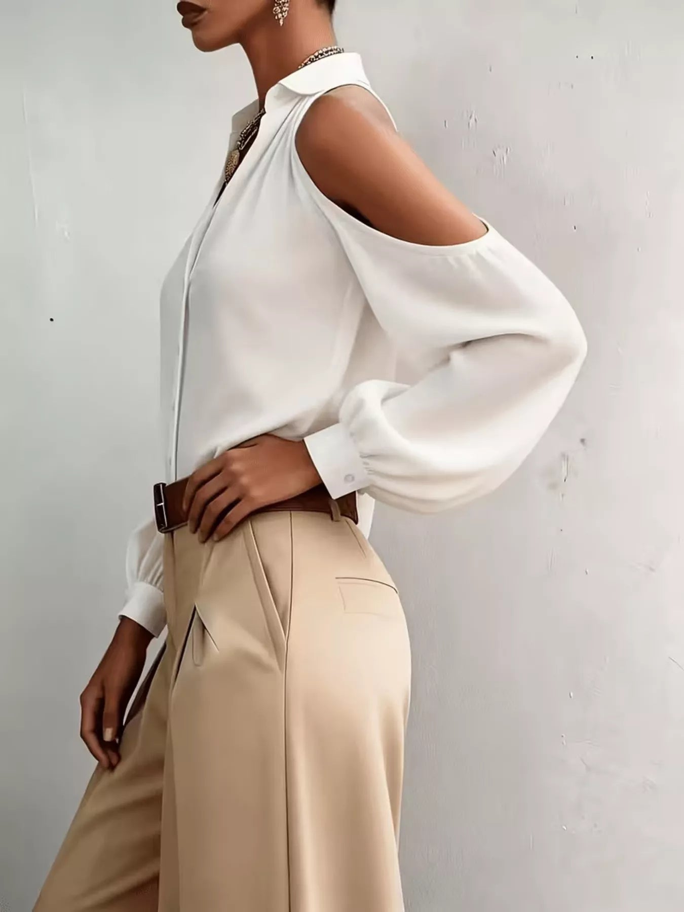 Cold-Shoulder Button-Down Shirt — AREVONNE product view 5