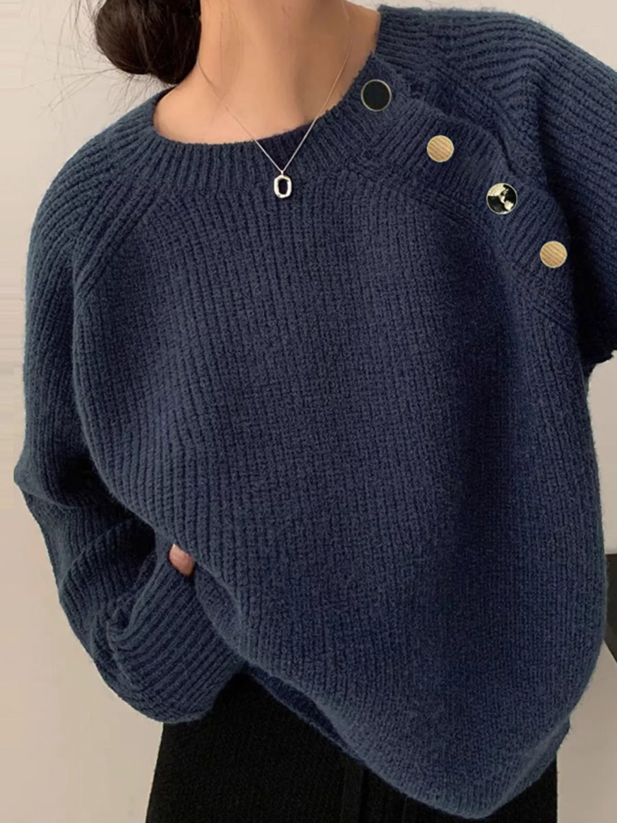 Button-Detail Ribbed Sweater
