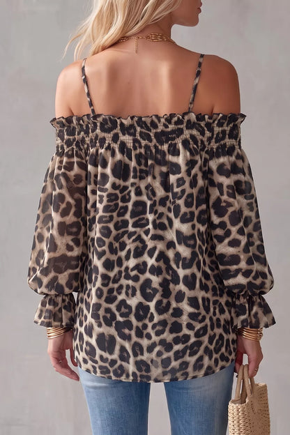 Leopard Ruffle Strap-Detail Blouse — AREVONNE product view 2