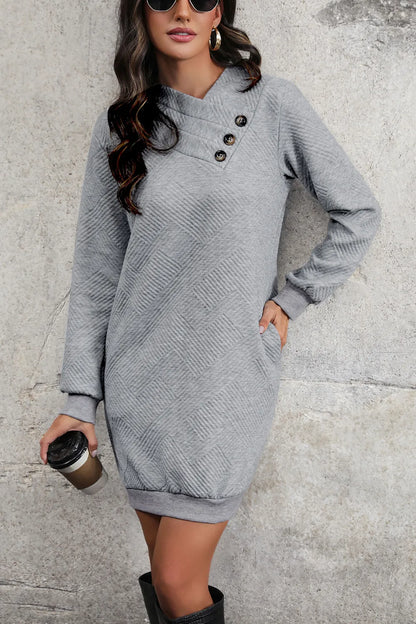 Textured Decorative-Button Mini Dress — AREVONNE product view 3