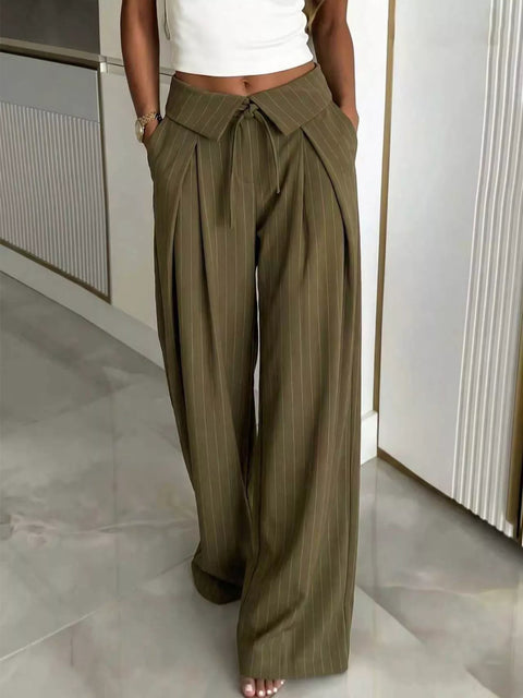 High-Waist Pinstripe Wide-Leg Pants