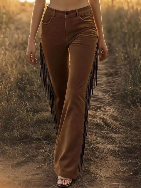 Fringe-Detail High-Waist Pants
