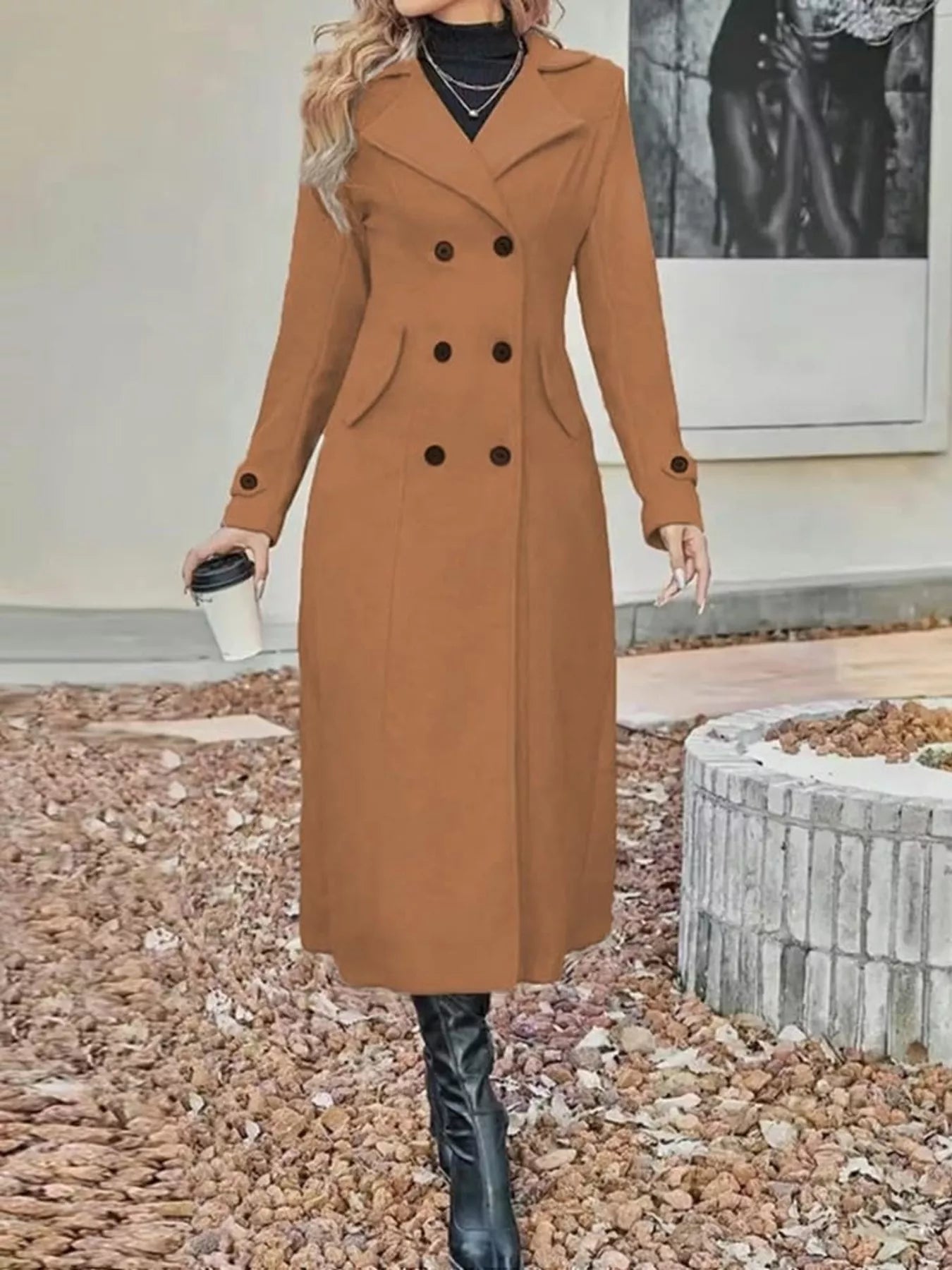 Double-Breasted Longline Trench Coat — AREVONNE product view 8