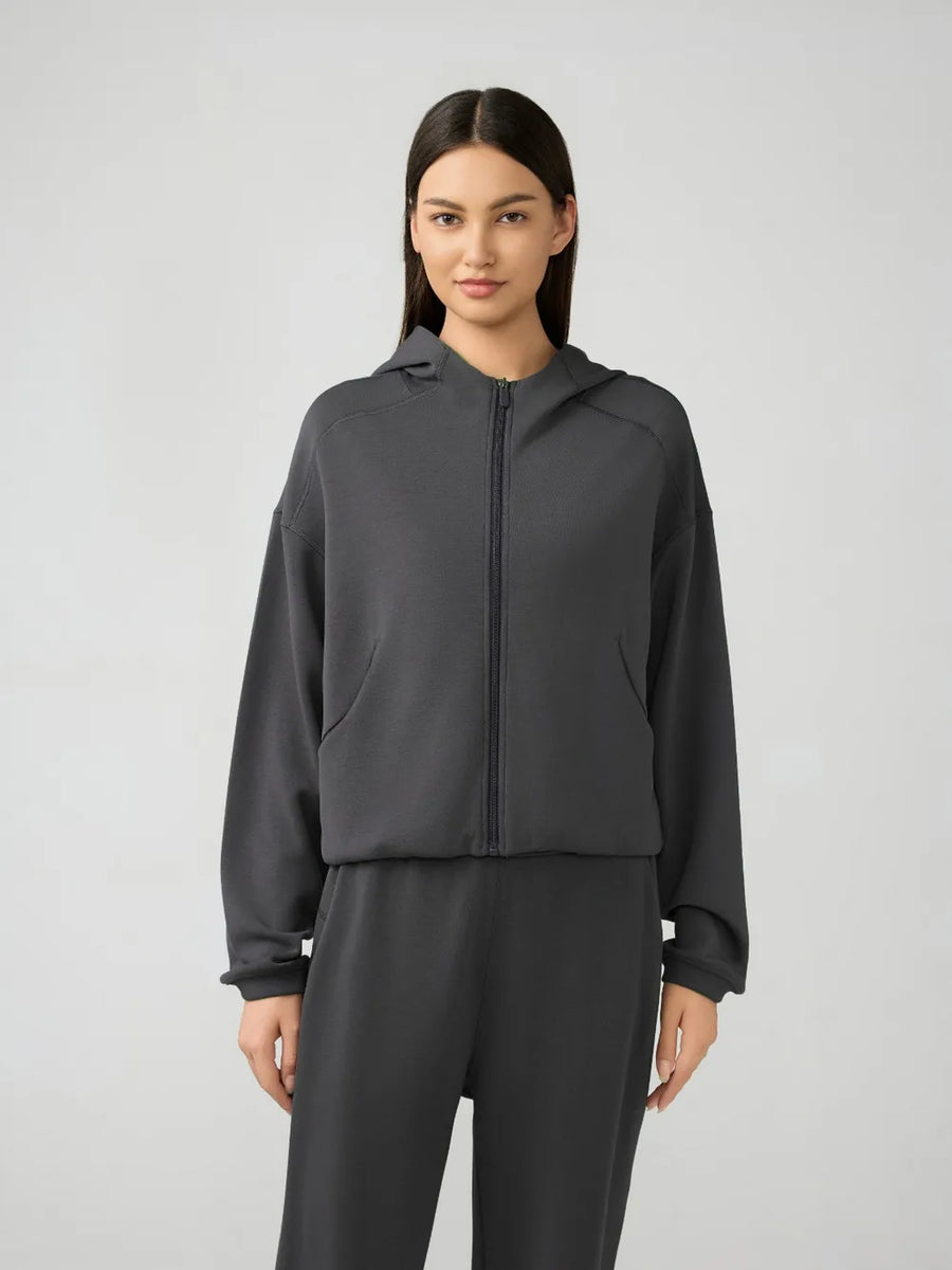 Zip-Up Dropped-Shoulder Active Hoodie