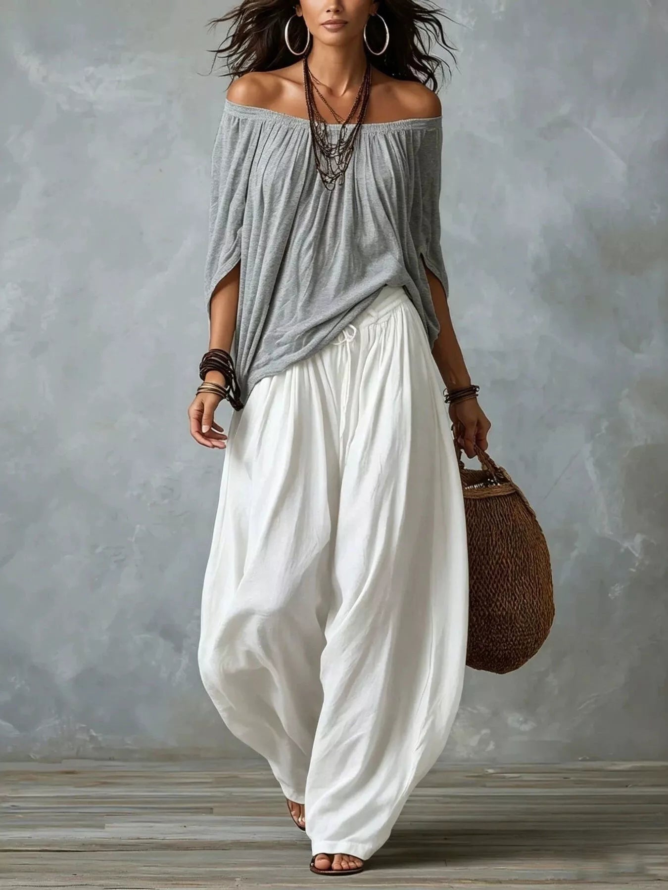 Off-Shoulder Wide-Leg Two-Piece Set — AREVONNE product view 1