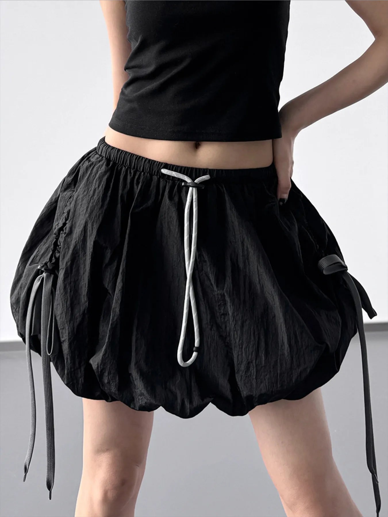 Drawstring Bubble Shorts — AREVONNE product view 2