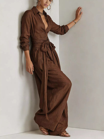 Belted Button-Down Jumpsuit — AREVONNE product view 2