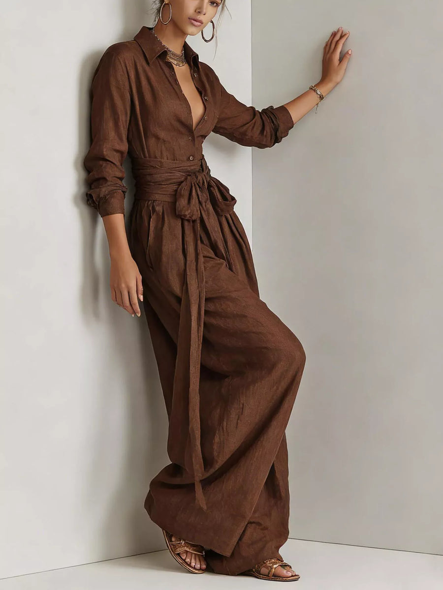 Belted Button-Down Jumpsuit