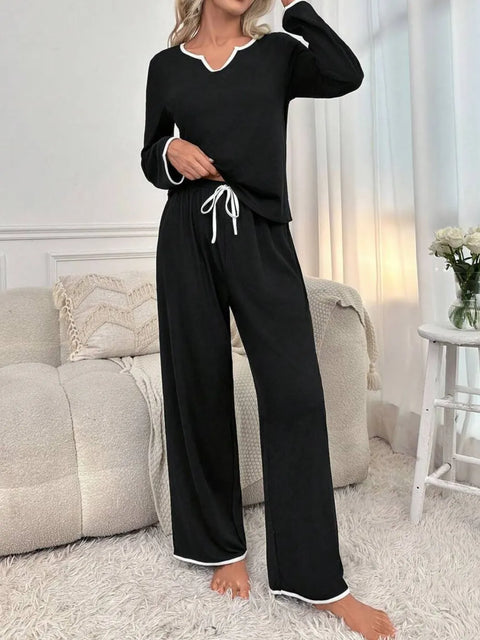 Contrast-Trim Notched Lounge Set