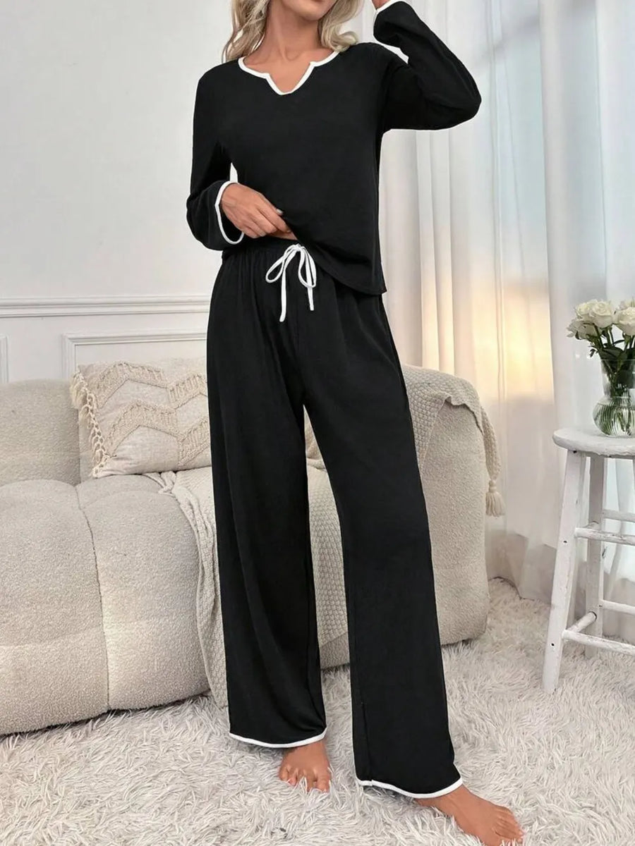 Contrast-Trim Notched Lounge Set