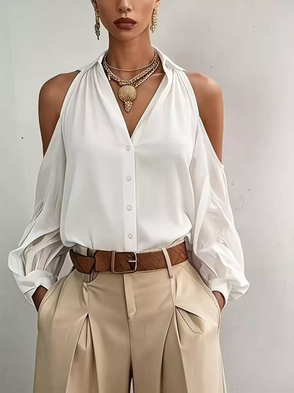 Cold-Shoulder Button-Down Shirt — AREVONNE product view 4