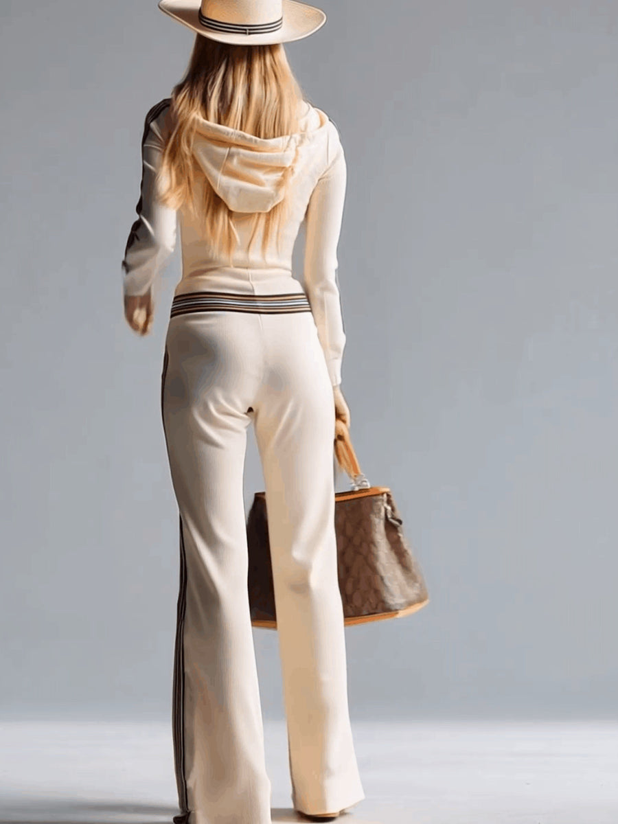 Striped Zip-Front Hooded Jumpsuit