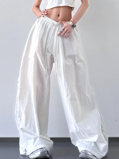 Lace-Detail Drawstring Wide-Leg Pants — AREVONNE product view 4