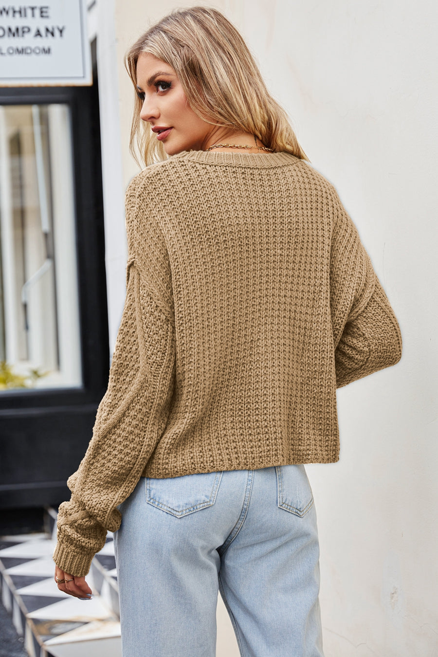 Cable-Knit Dropped-Shoulder Sweater