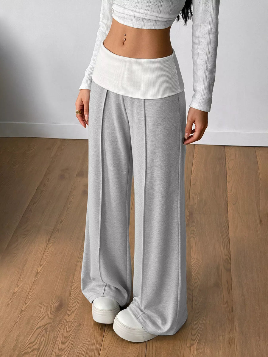High-Waist Contrast Wide-Leg Pants