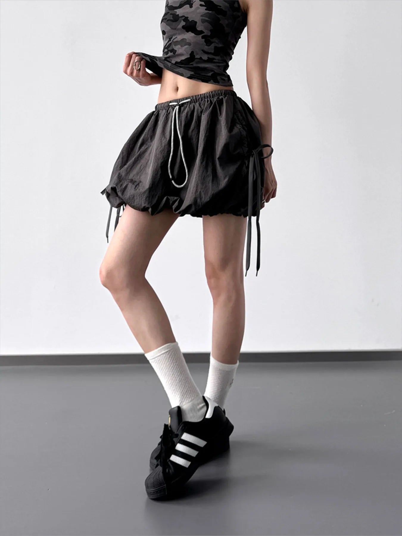 Drawstring Bubble Shorts — AREVONNE product view 8
