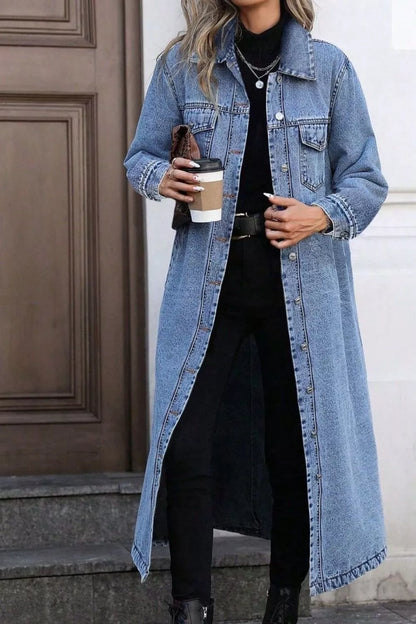 Longline Button-Front Denim Jacket — AREVONNE product view 2