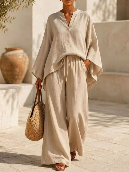 Notched-Neck Wide-Leg Two-Piece Set — AREVONNE product view 2