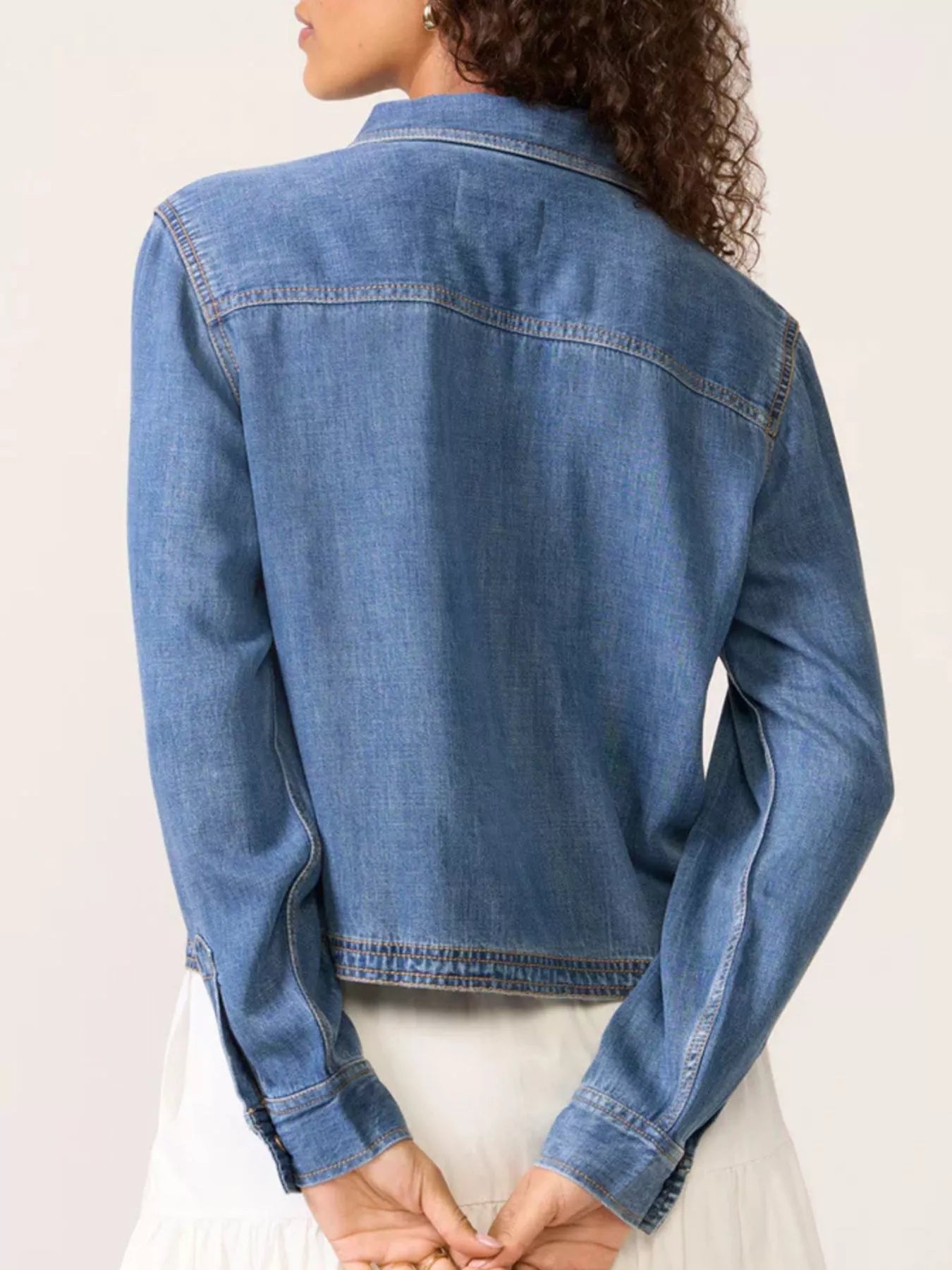 Half-Snap Cropped Denim Top — AREVONNE product view 2