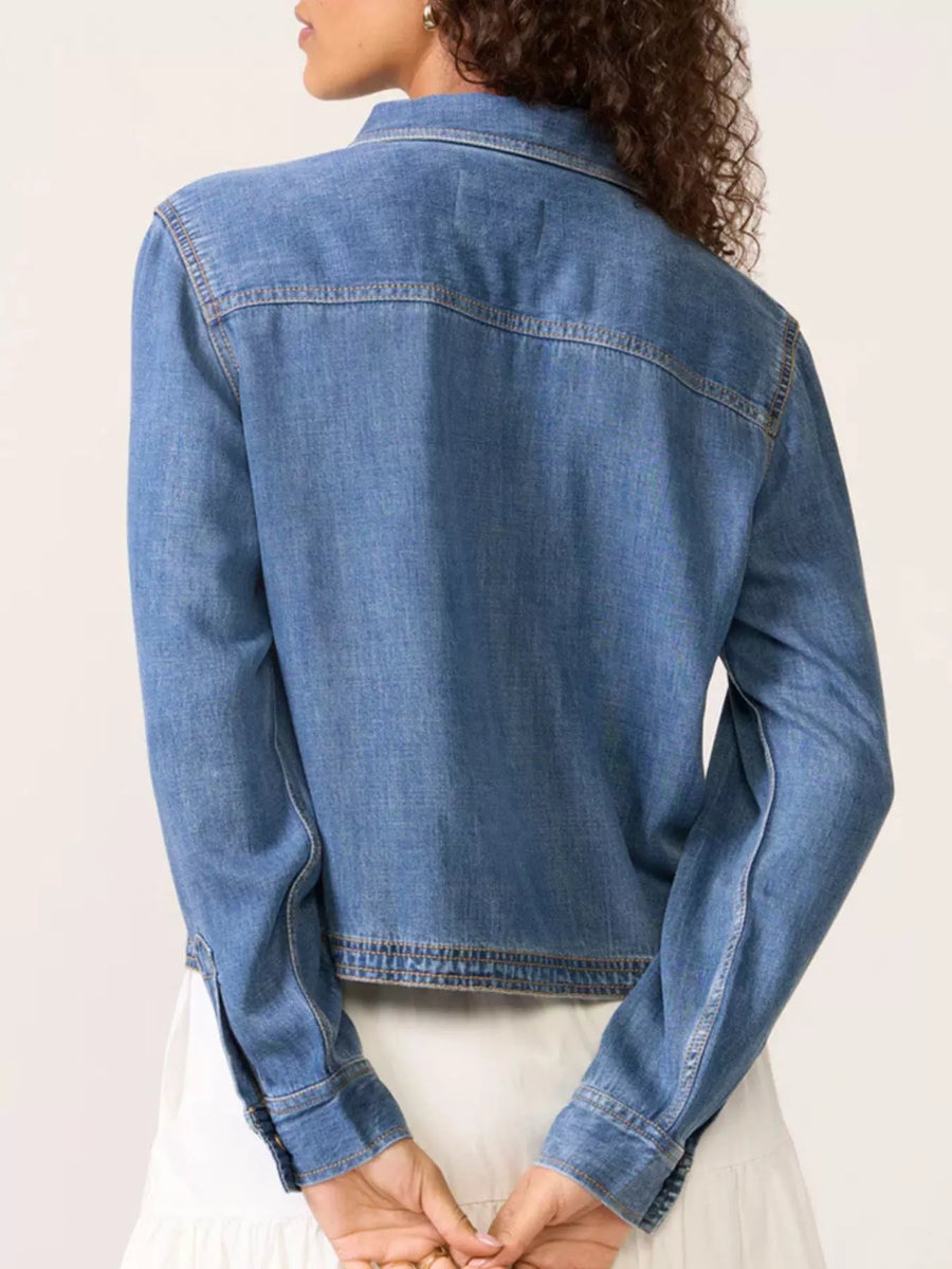 Half-Snap Cropped Denim Top