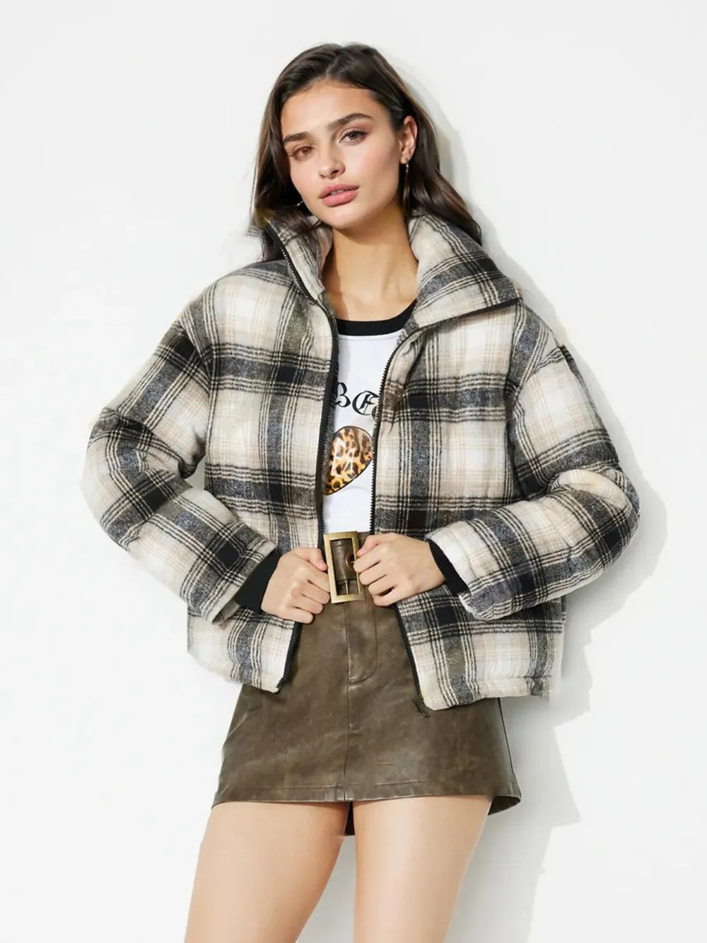 Plaid Zip-Up Jacket — AREVONNE product view 1