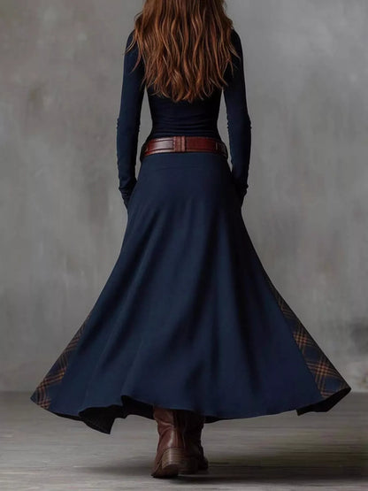 Plaid Patchwork Belted Maxi Dress — AREVONNE product view 2
