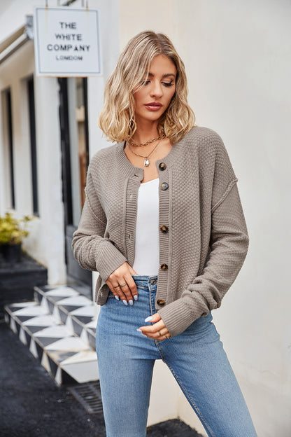 Exposed-Seam Button-Down Cardigan — AREVONNE product view 3