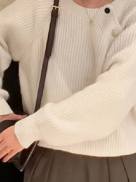 Button-Detail Ribbed Sweater