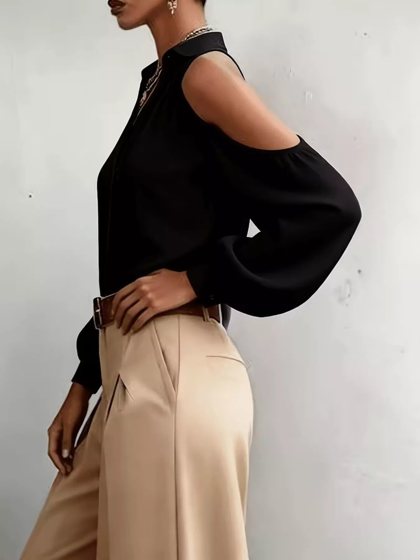 Cold-Shoulder Button-Down Shirt — AREVONNE product view 2