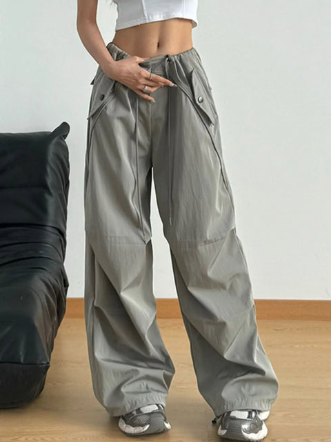 Drawstring Pocketed Wide-Leg Pants