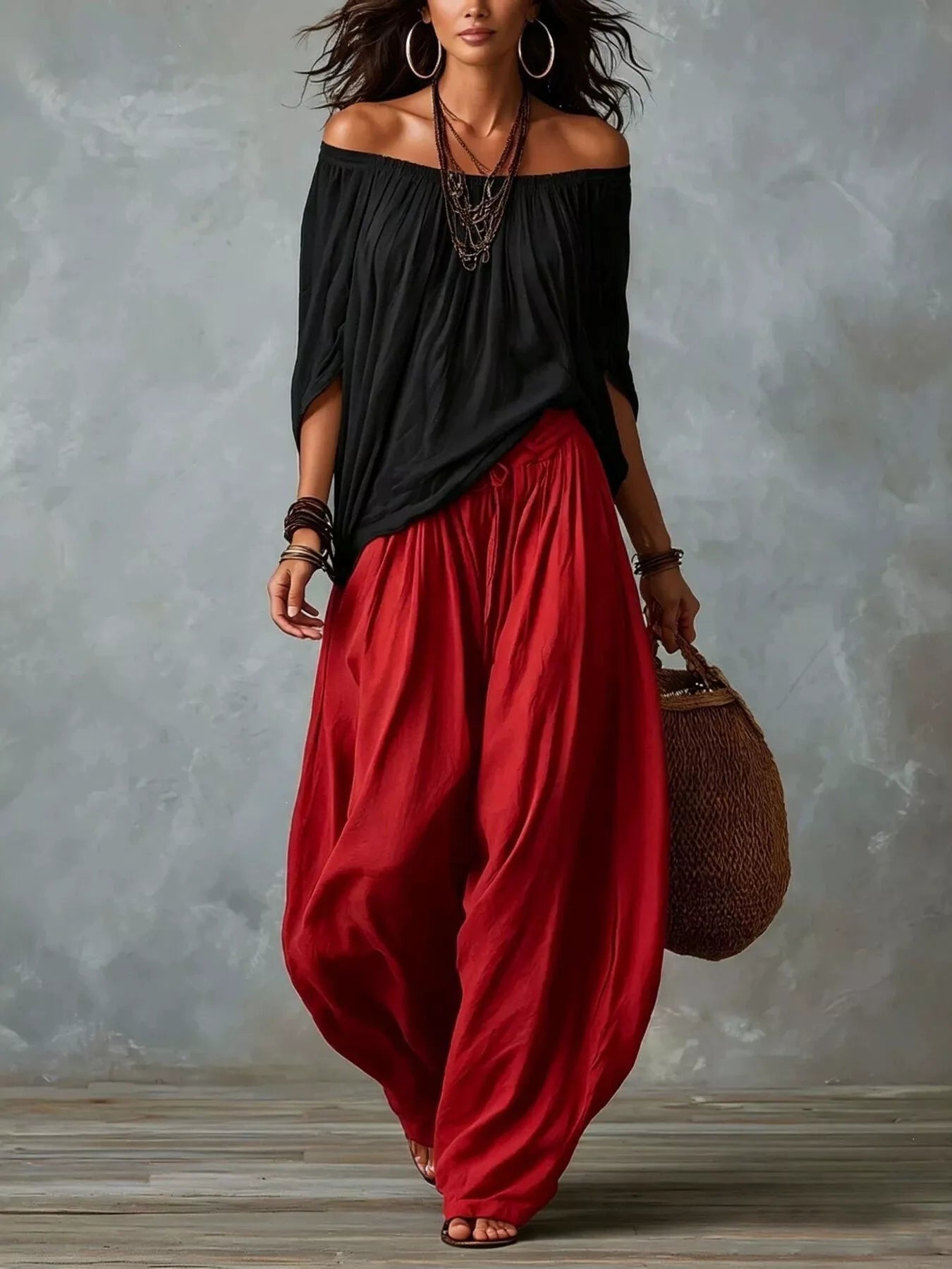 Off-Shoulder Wide-Leg Two-Piece Set — AREVONNE product view 5