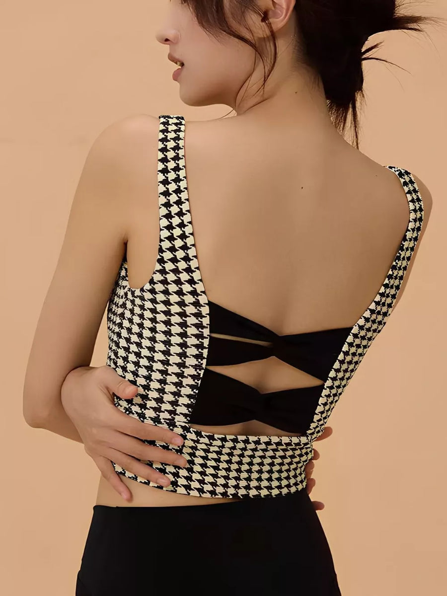 Houndstooth Crisscross-Back Active Bra