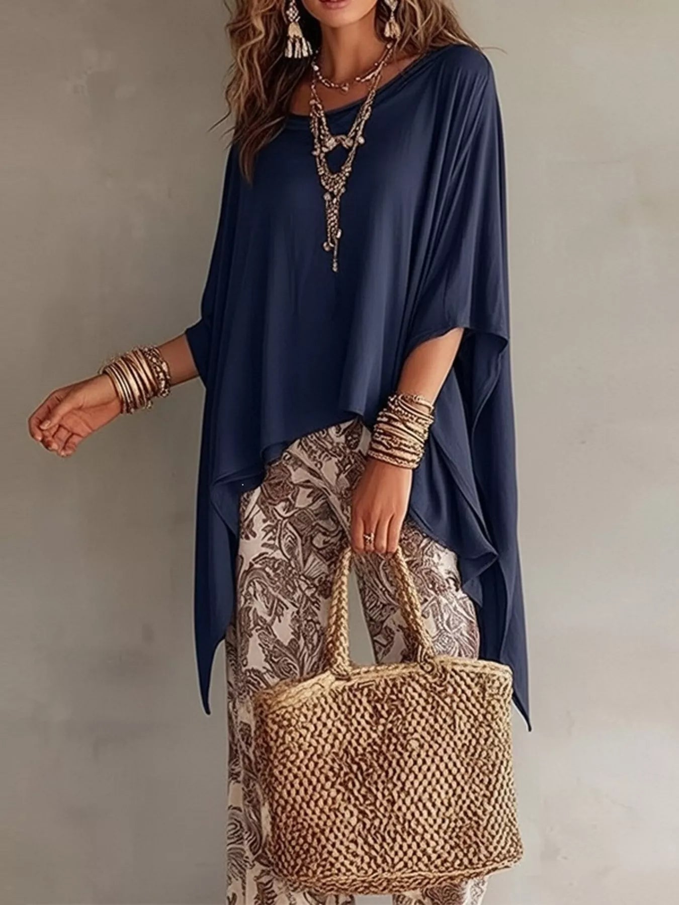 Asymmetrical Batwing-Sleeve Top — AREVONNE product view 3