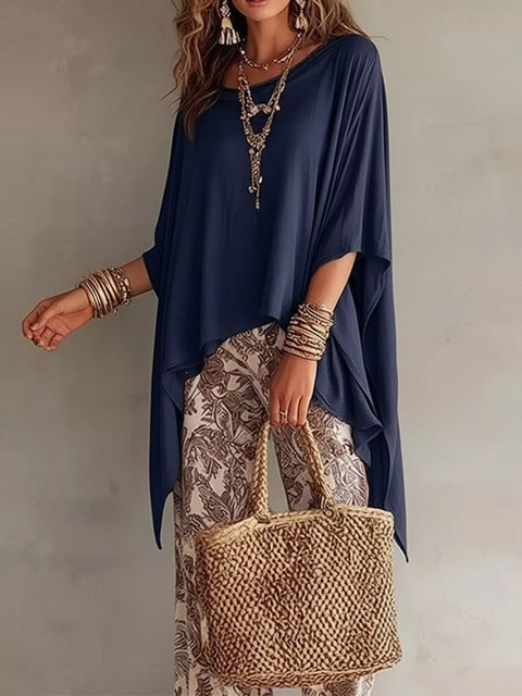 Asymmetrical Batwing-Sleeve Top