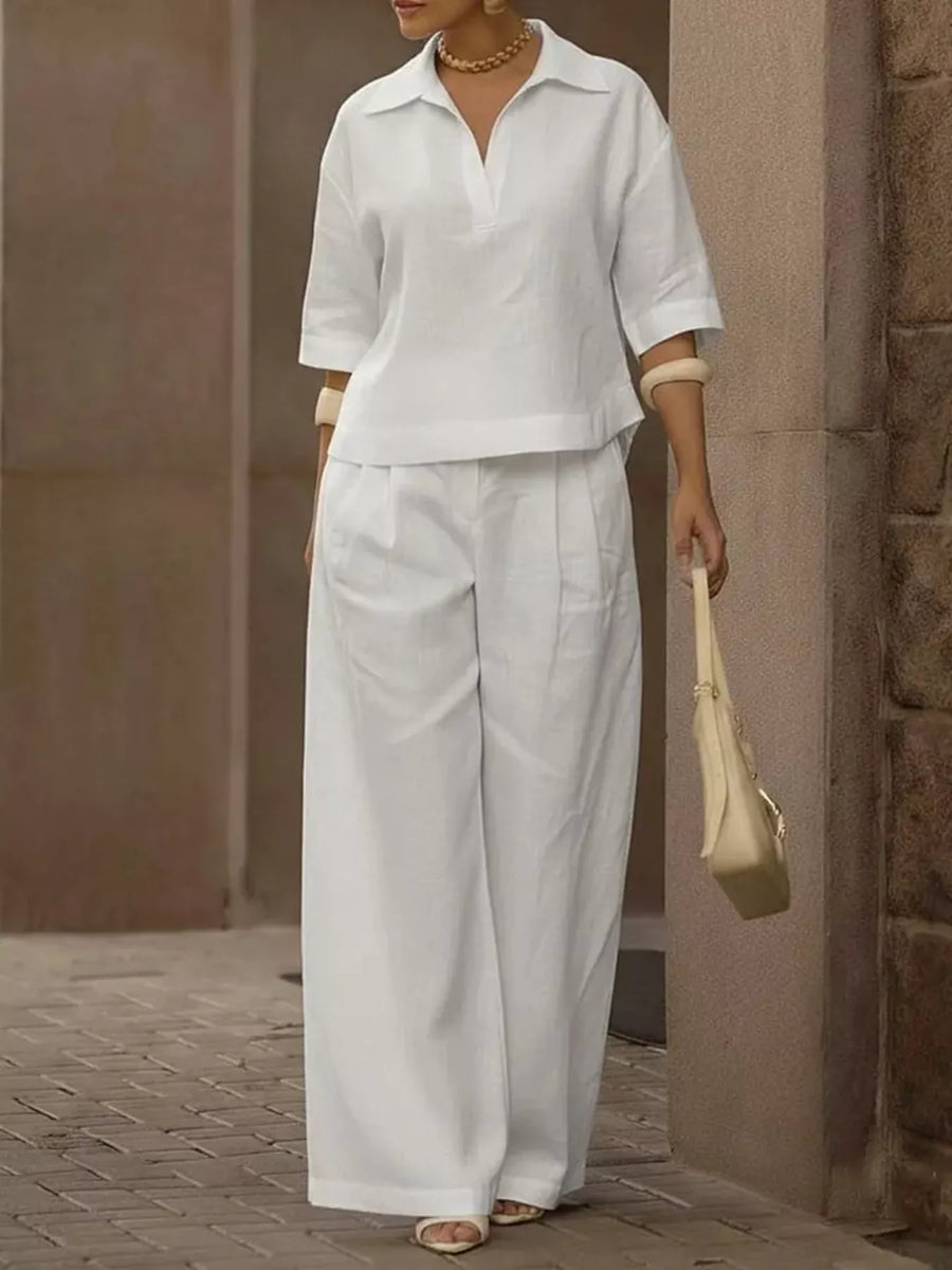 3/4-Sleeve Wide-Leg Two-Piece Set