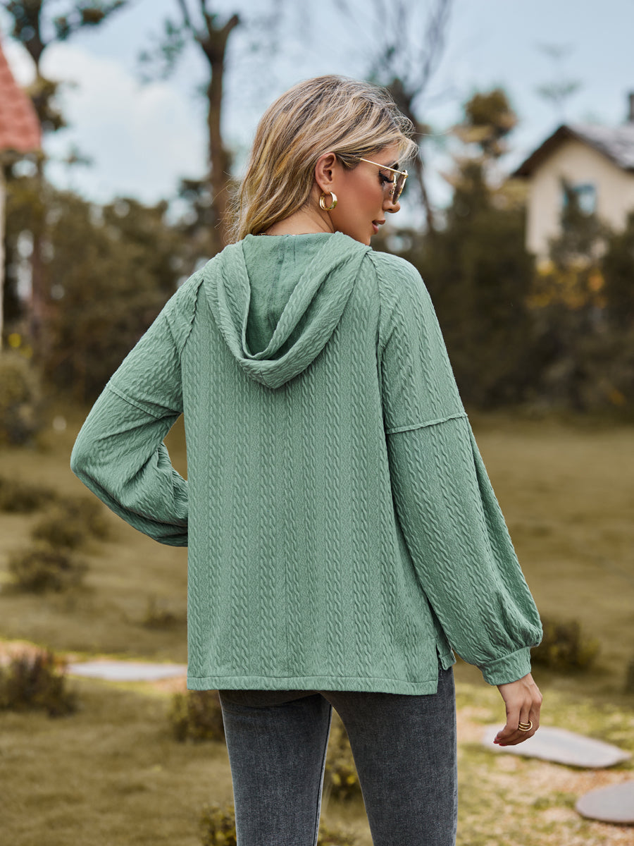 Cable-Knit Dropped-Shoulder Hoodie — AREVONNE product view 2