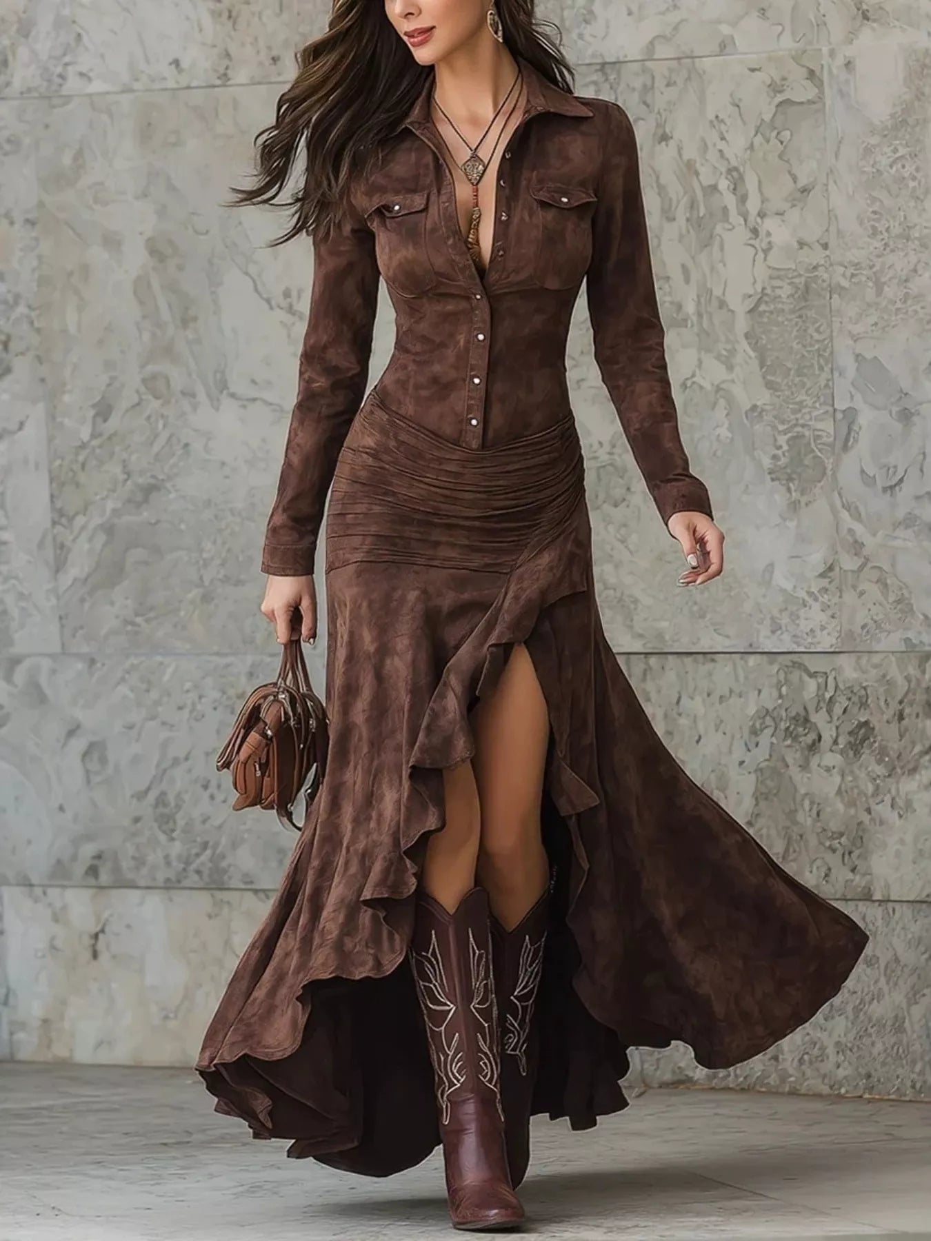 Ruffled High-Low Maxi Dress