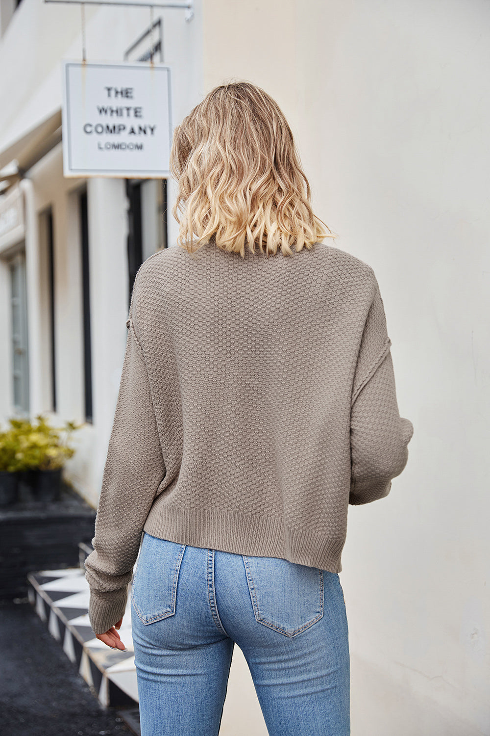 Exposed-Seam Button-Down Cardigan — AREVONNE product view 2
