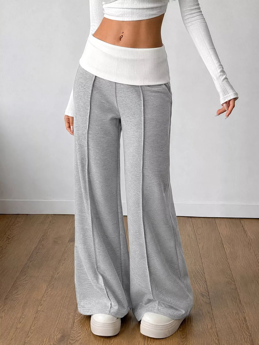High-Waist Contrast Wide-Leg Pants