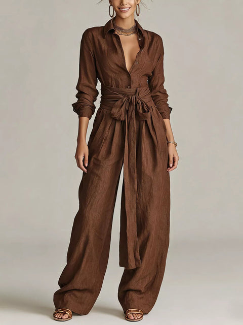 Belted Button-Down Jumpsuit
